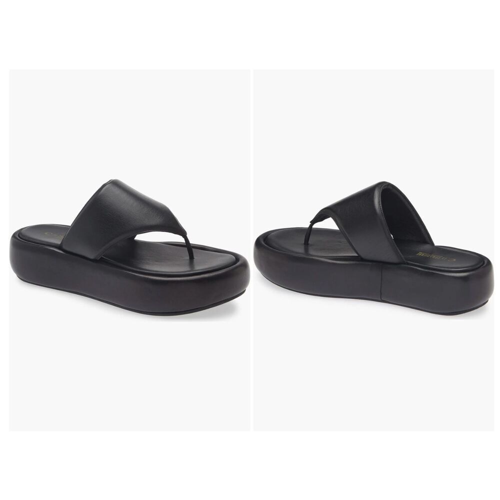New La Canadienne Gillie Platform Flip Flop Sandals Black Leather size 9